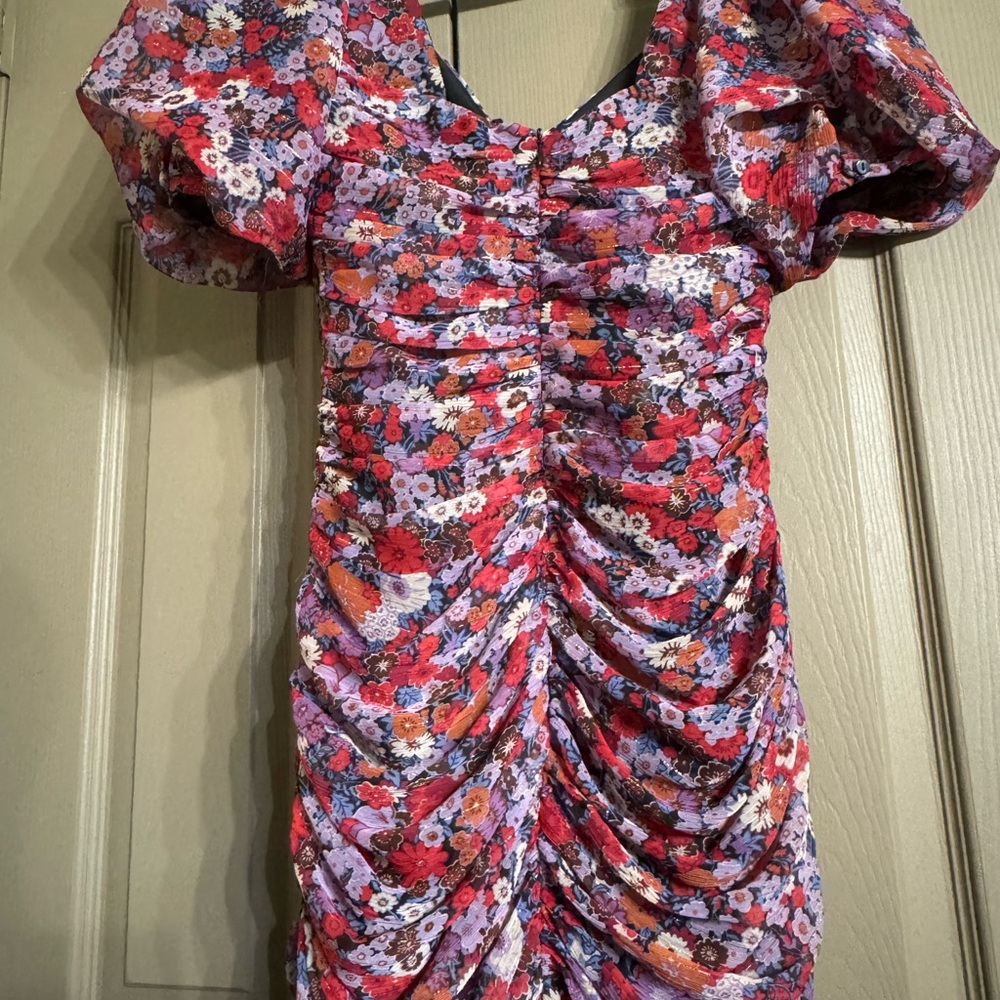 NWT Zara short sleeve puff ruched floral dress small - Picture 3 of 8